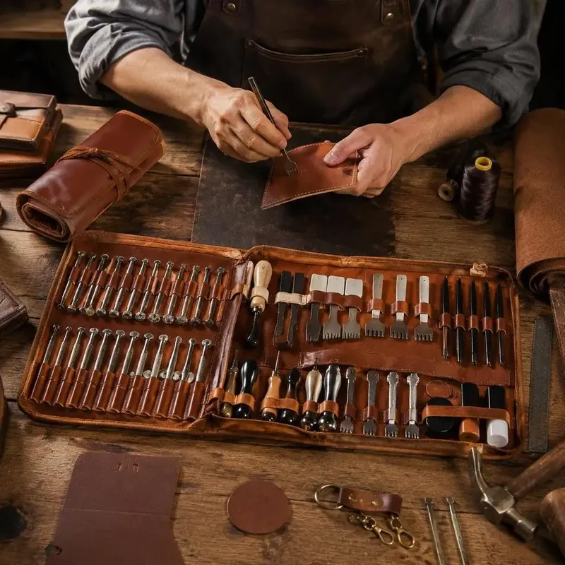 Kit 92 outils cuir gravure poinçonnage couture et ponçage