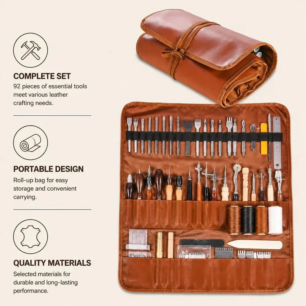 Kit 92 outils cuir gravure poinçonnage couture et ponçage