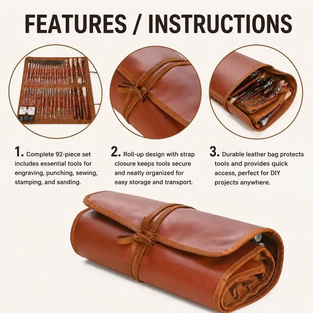 Kit 92 outils cuir gravure poinçonnage couture et ponçage