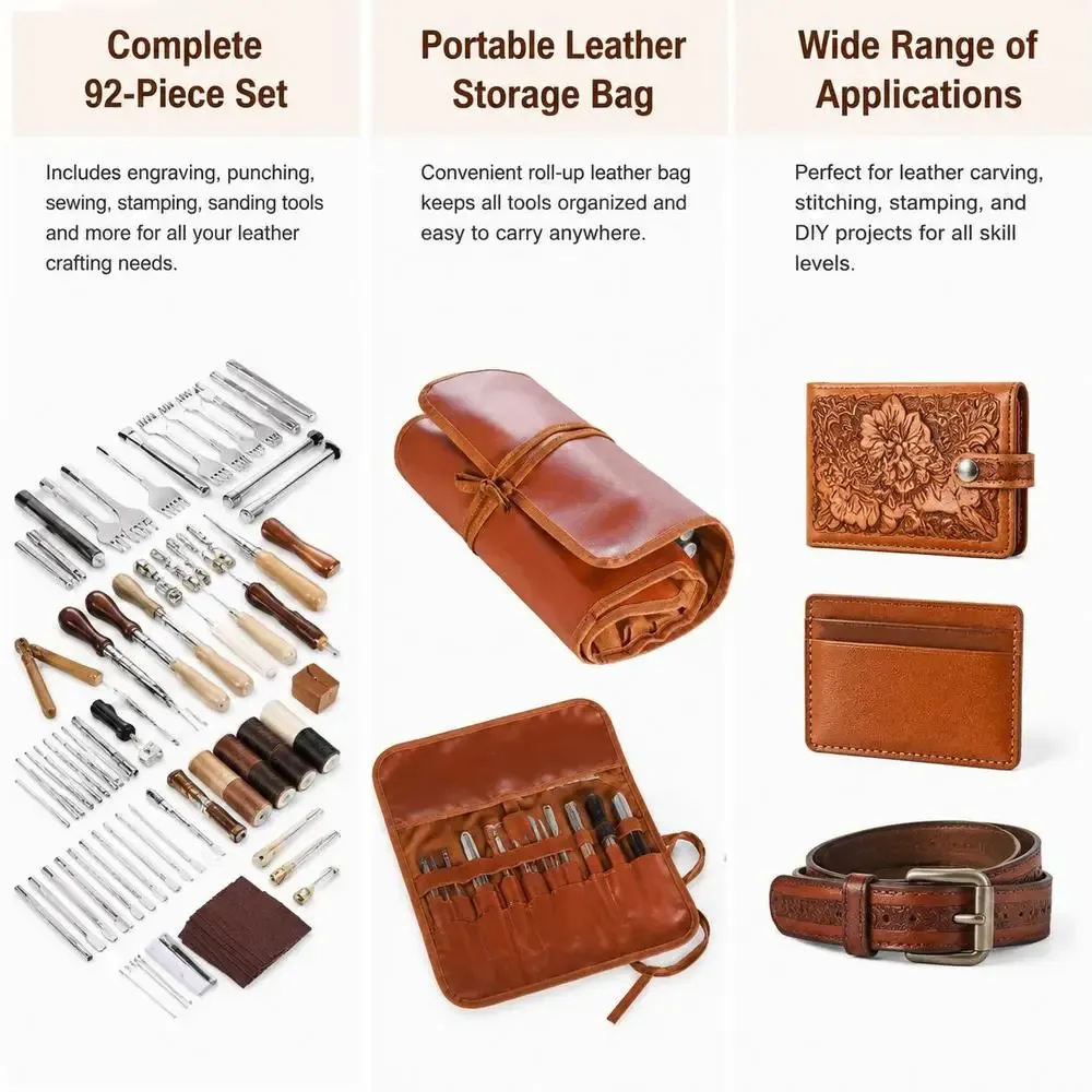 Kit 92 outils cuir gravure poinçonnage couture et ponçage
