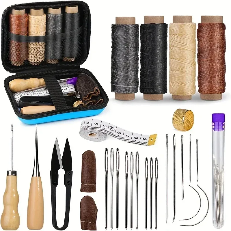 Kit couture cuir 28 à 32 pièces avec fil et aiguilles
