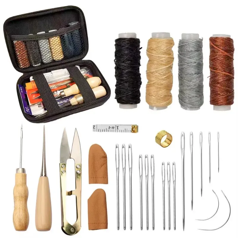 Kit couture cuir 28 à 32 pièces avec fil et aiguilles