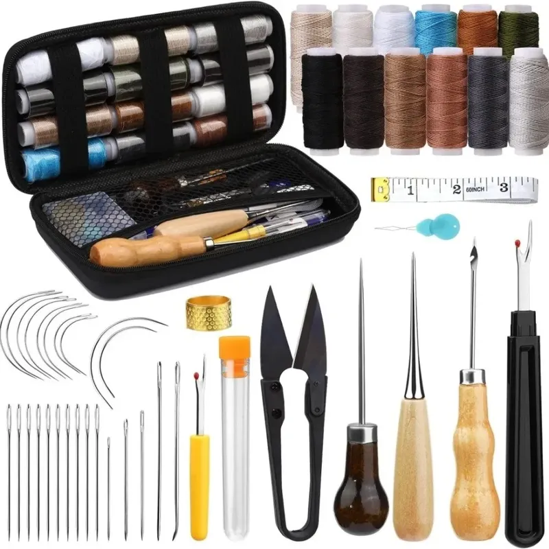 Kit couture cuir 48 pièces avec aiguilles et fil