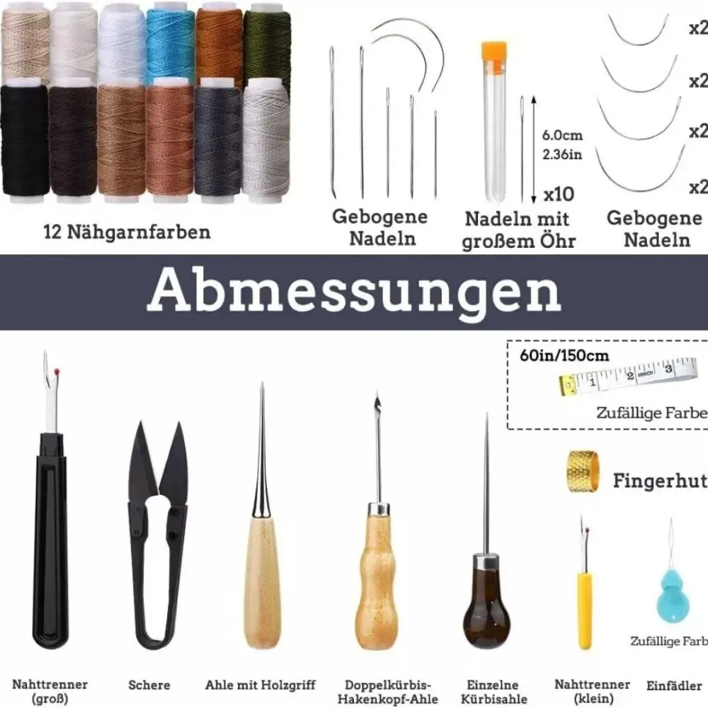 Kit couture cuir 48 pièces avec aiguilles et fil
