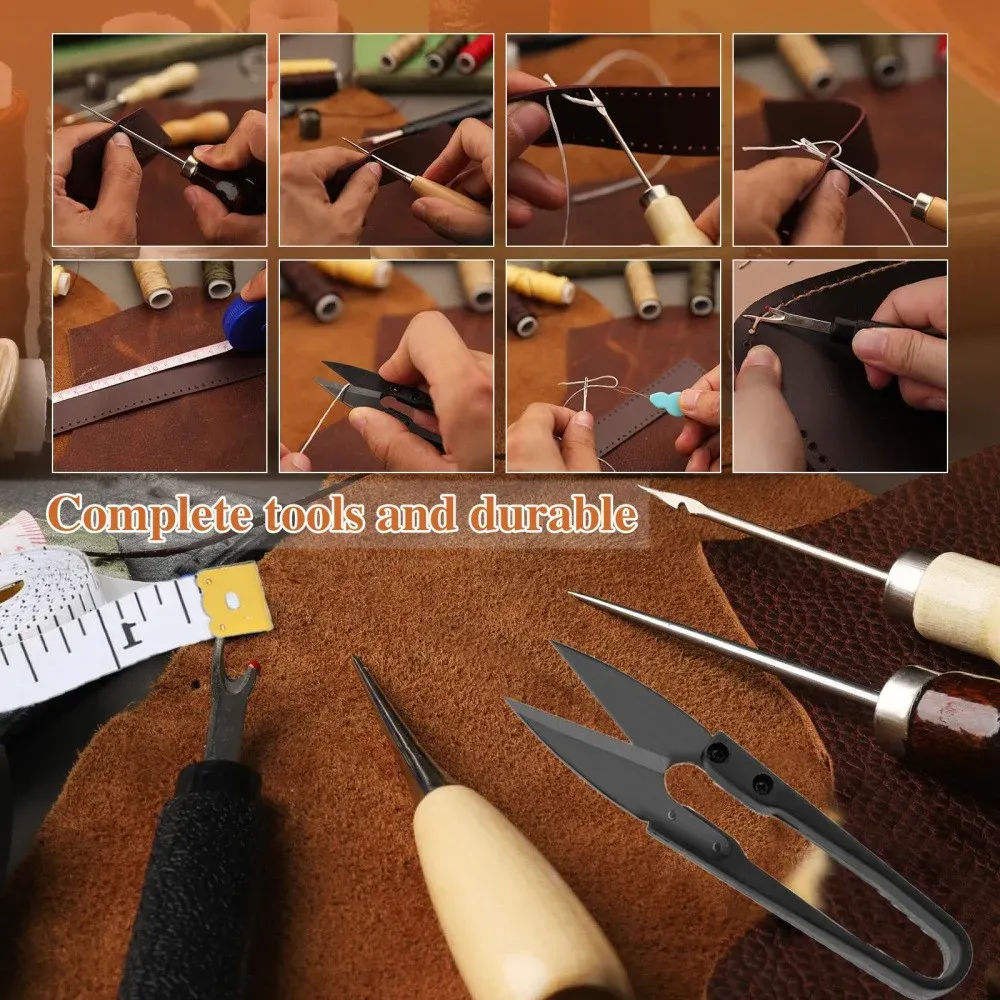Kit couture cuir 48 pièces avec aiguilles et fil