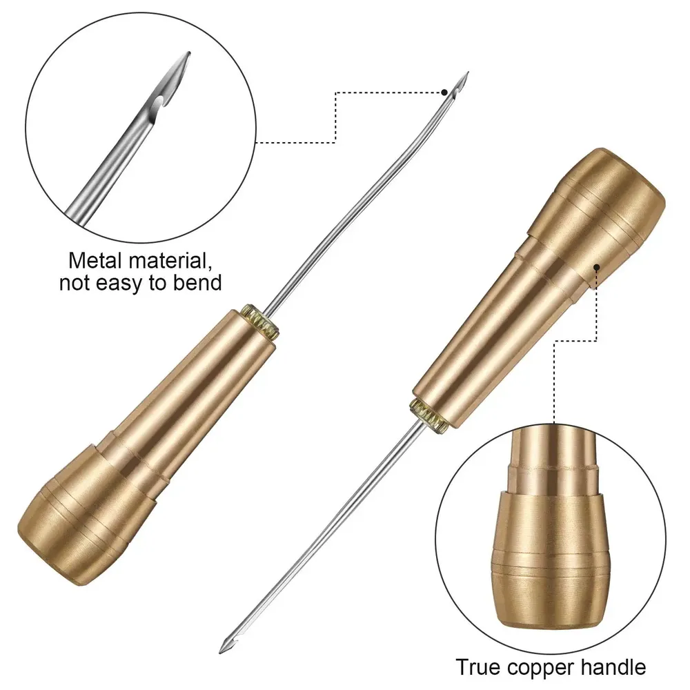 Kit couture cuir 5 aiguilles manche cuivre 50m fil nylon