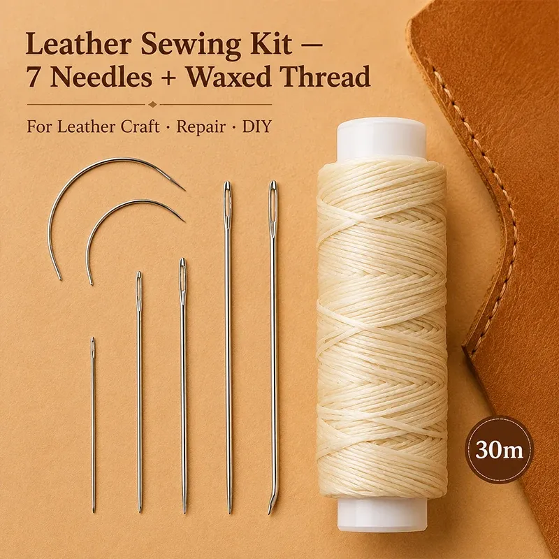 Kit couture cuir 7 pièces fil ciré aiguilles