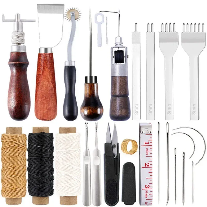 Kit couture cuir aiguilles fil pour réparation chaussures et canapés