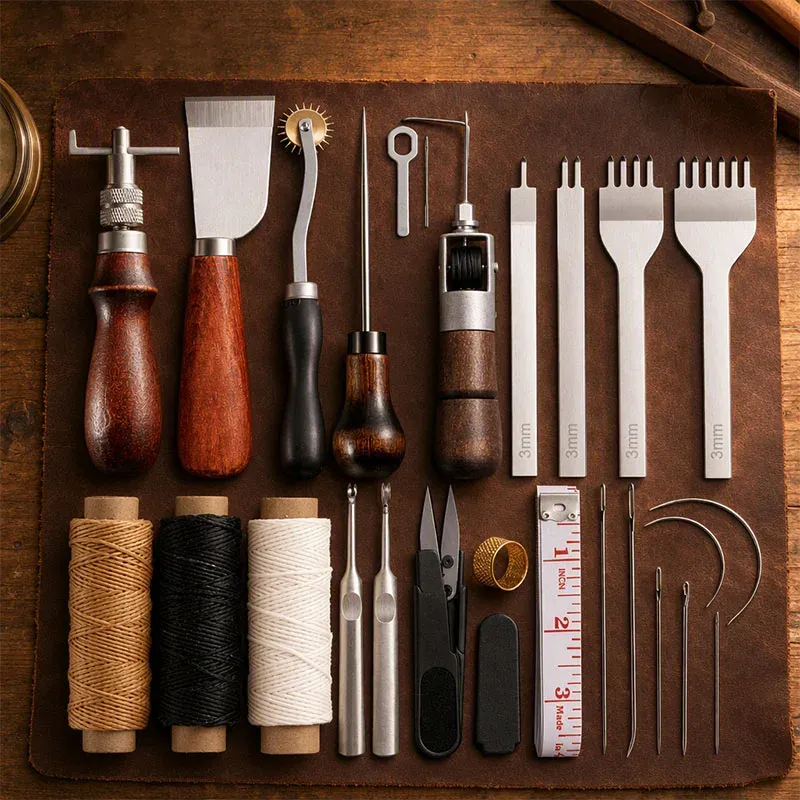 Kit couture cuir aiguilles fil pour réparation chaussures et canapés