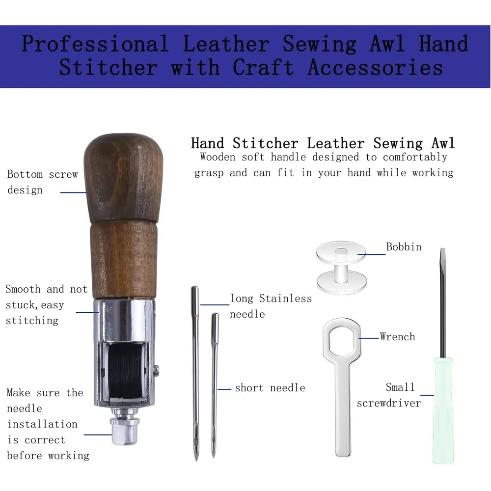 Kit couture cuir avec aiguille et fil, machine manuelle