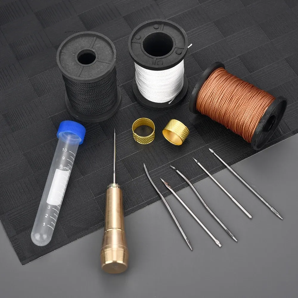 Kit couture cuir avec poinçon, fil ciré et aiguilles
