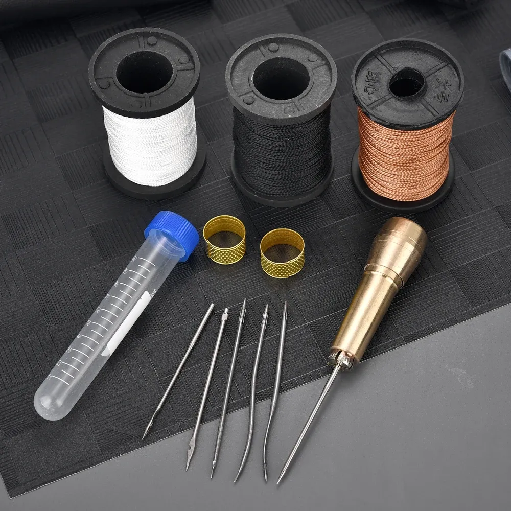 Kit couture cuir avec poinçon, fil ciré et aiguilles