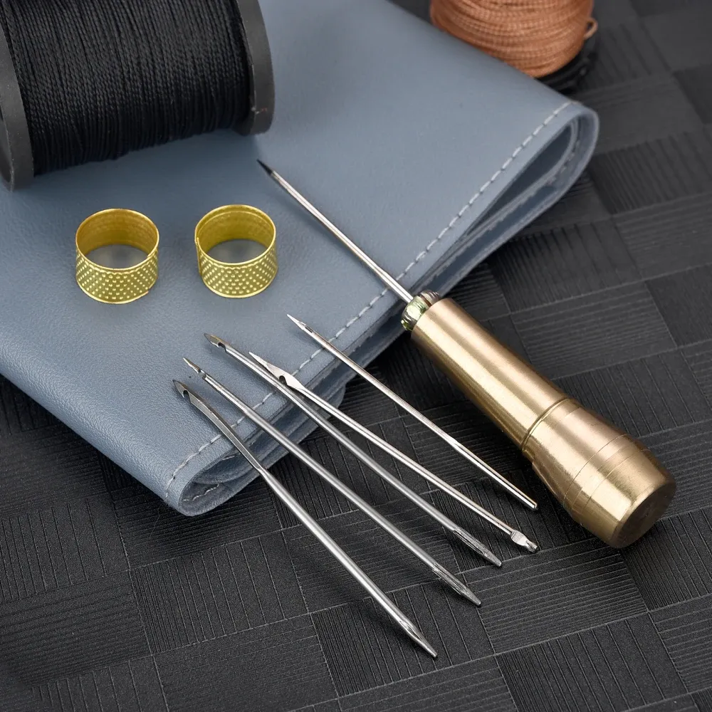 Kit couture cuir avec poinçon, fil ciré et aiguilles