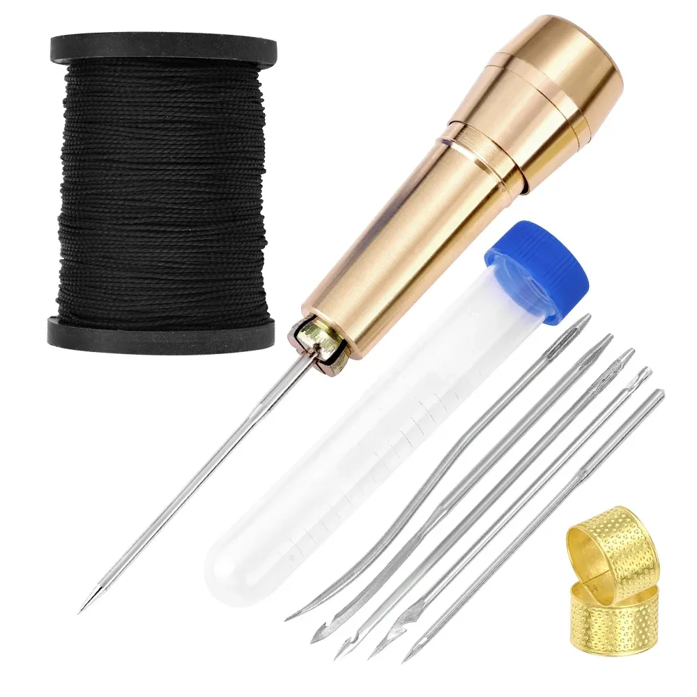 Kit couture cuir avec poinçon, fil ciré et aiguilles