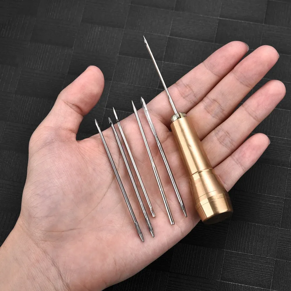Kit couture cuir avec poinçon, fil ciré et aiguilles