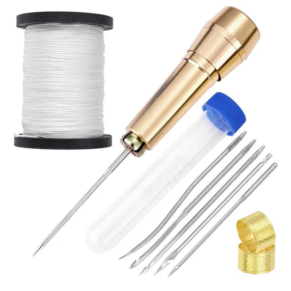 Kit couture cuir avec poinçon, fil ciré et aiguilles