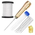 Kit couture cuir avec poinçon, fil ciré et aiguilles – Color kaki foncé (04)