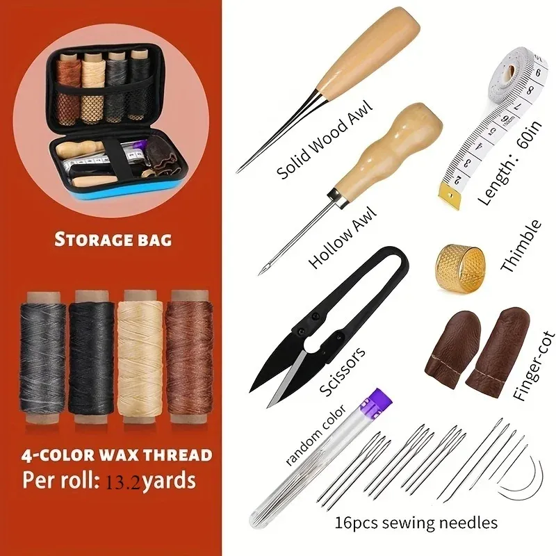 Kit couture cuir fil cire aiguilles pour débutant broderie