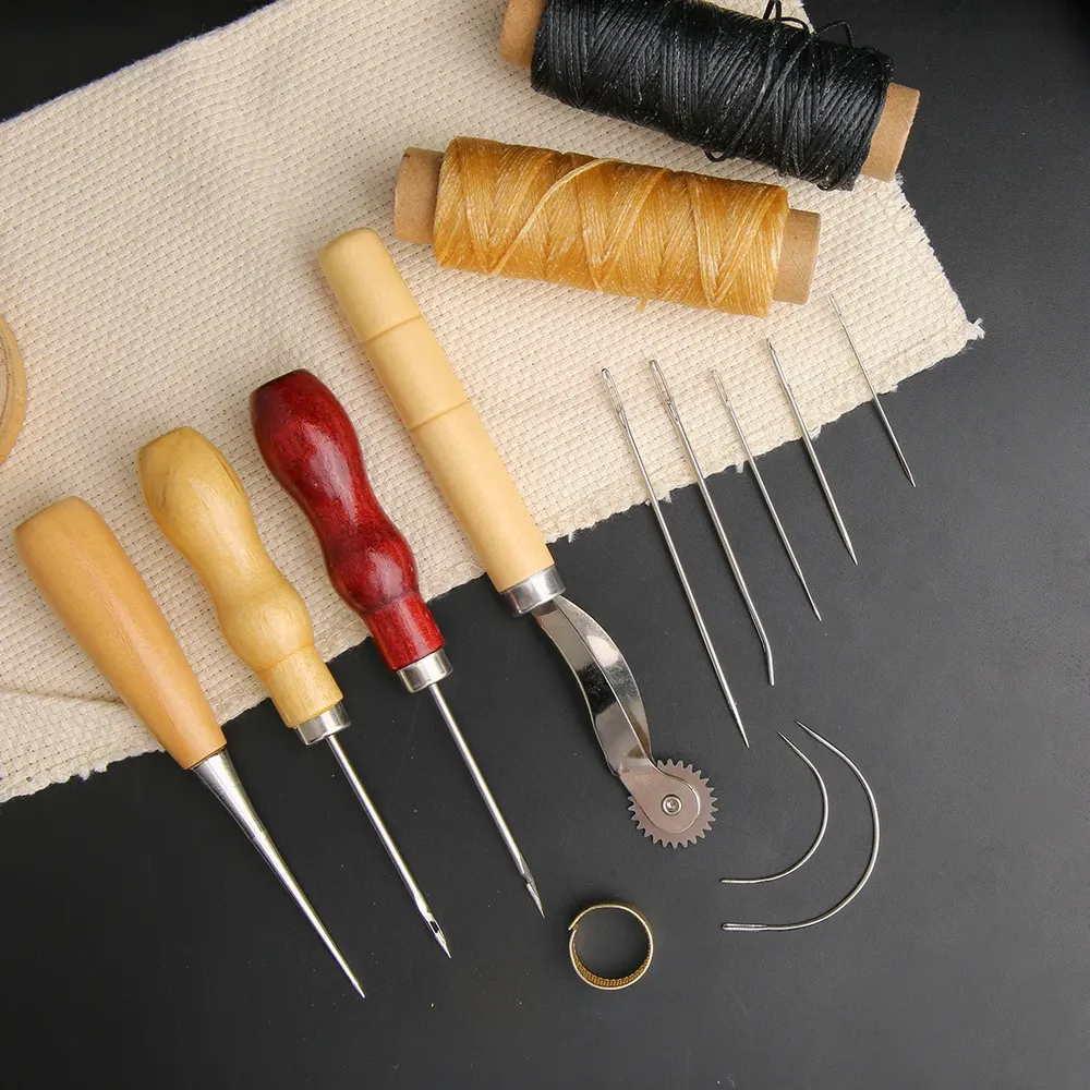 Kit couture cuir fil ciré aiguilles pour débutants et travaux
