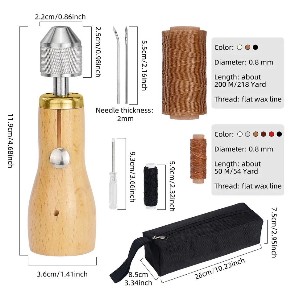Kit couture cuir rapide 5 à 12 pièces fil cire poinçon