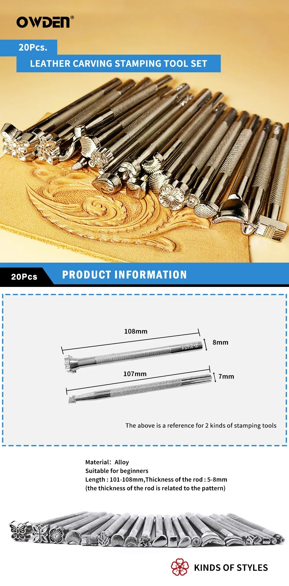 Kit de 20 outils de sculpture et poinçonnage cuir