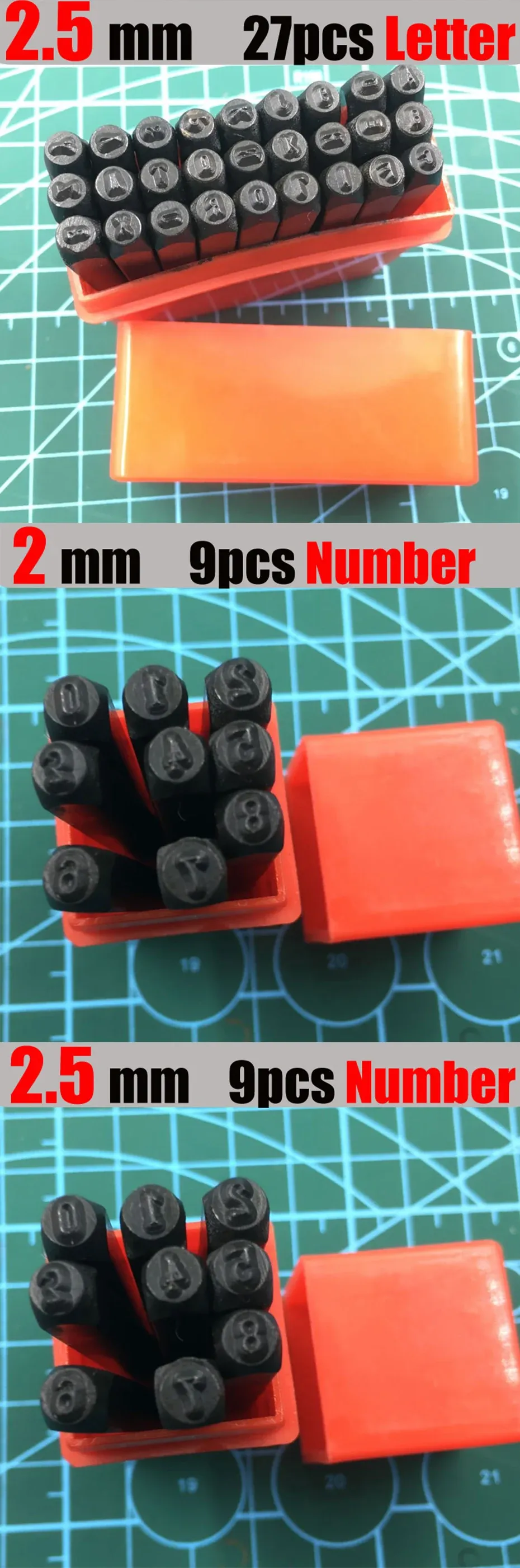 Kit de 36 poinçons alphabet et chiffres 2 à 5 mm
