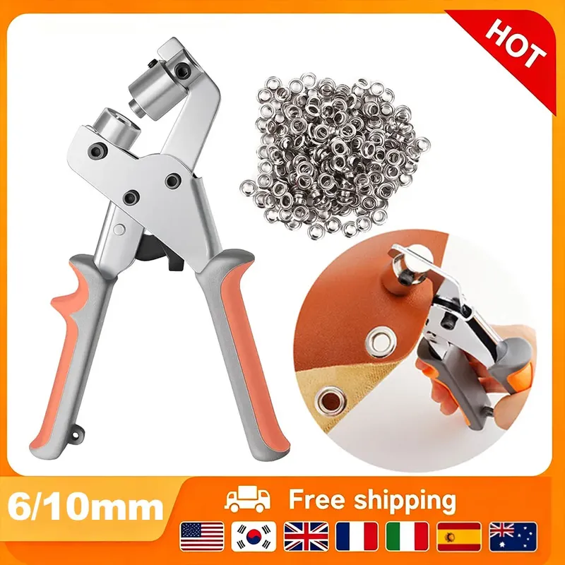 Kit œillets 6 à 10 mm, 100 pièces avec pince et perforateur
