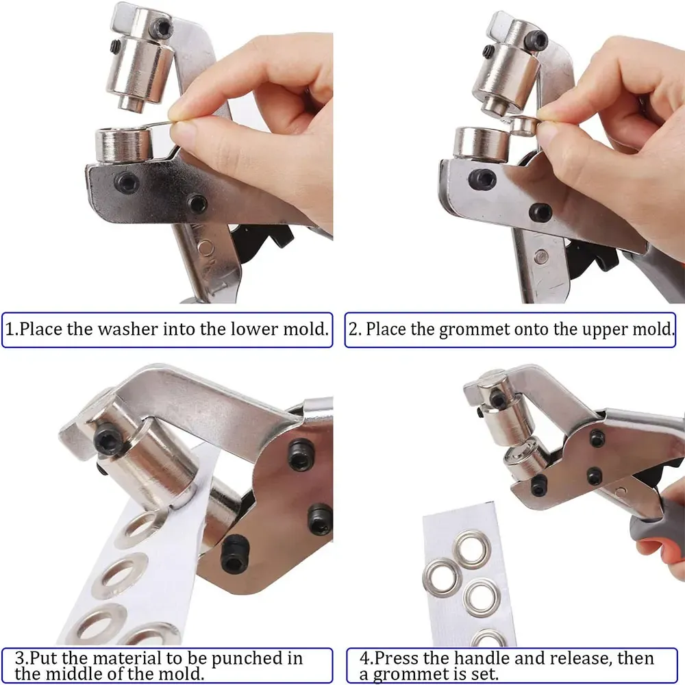 Kit œillets 6 à 10 mm, 100 pièces avec pince et perforateur