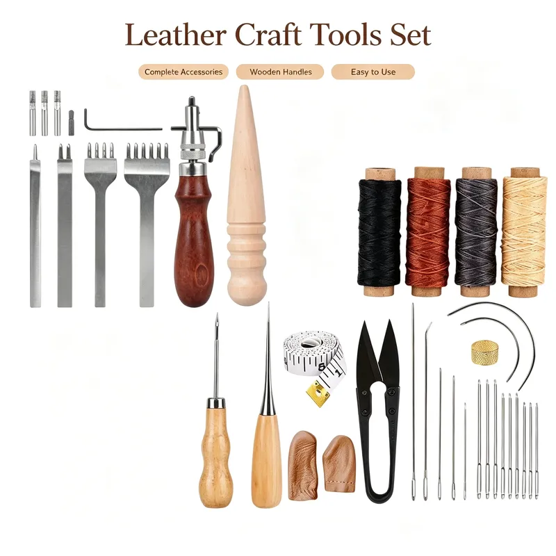 Kit outils couture cuir avec fil ciré et poinçon