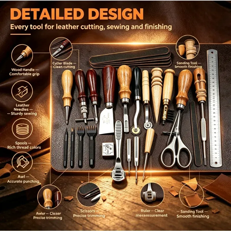 Kit outils cuir 23 pièces couture et réparation