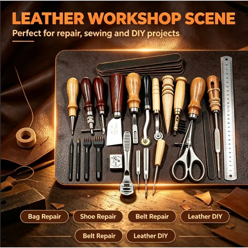Kit outils cuir 23 pièces couture et réparation
