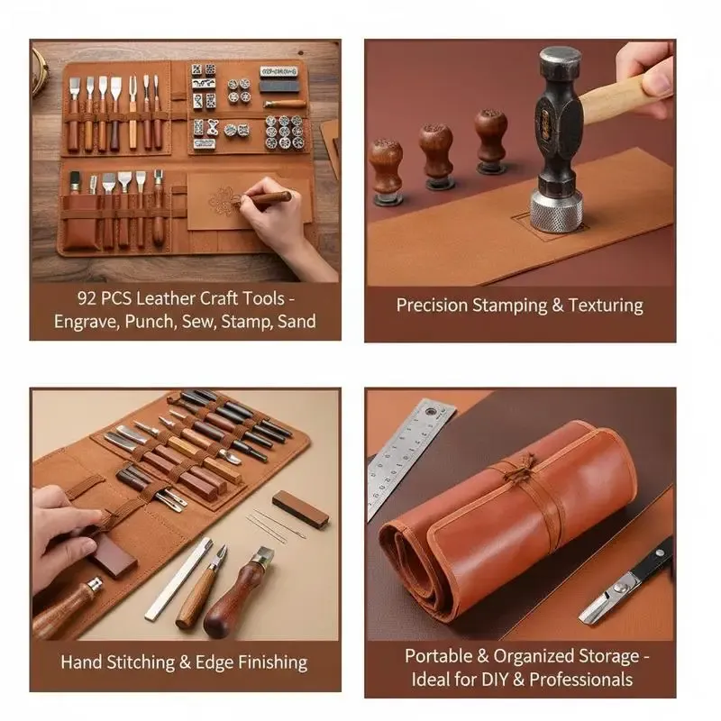 Kit outils cuir 92 pièces avec sac de rangement portable