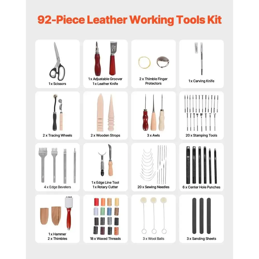 Kit outils cuir 92 pièces avec sac de rangement portable