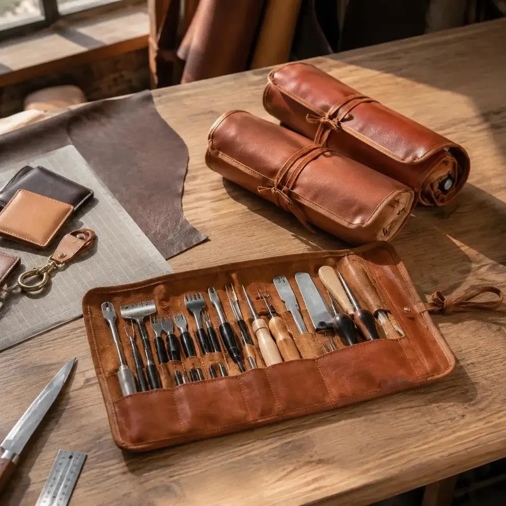 Kit outils cuir 92 pièces avec sac de rangement toile