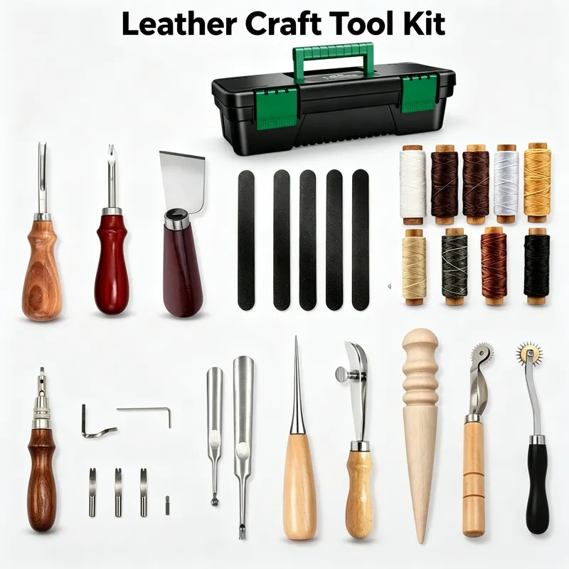 Kit outils cuir boîte rangement fil poinçonnage sculpture débutants