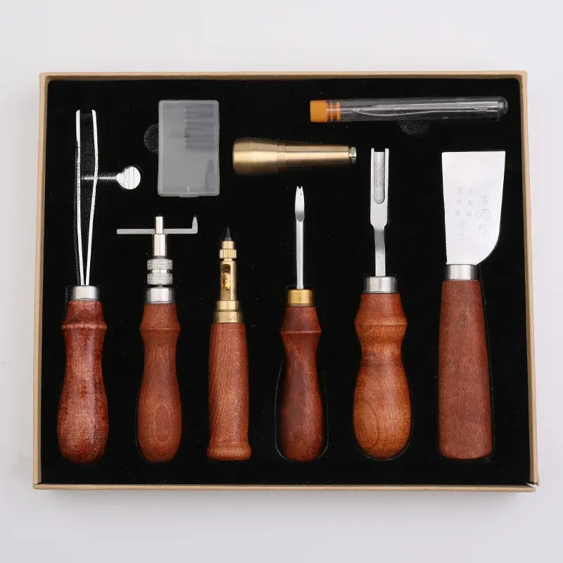 Kit outils cuir coupe poinçon sculpture aiguilles fil débutants