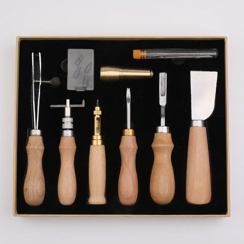 Kit outils cuir coupe poinçon sculpture aiguilles fil débutants