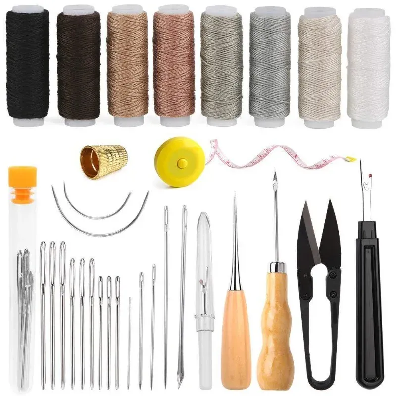 Kit outils cuir fil cire aiguilles poinçon pour maroquinerie