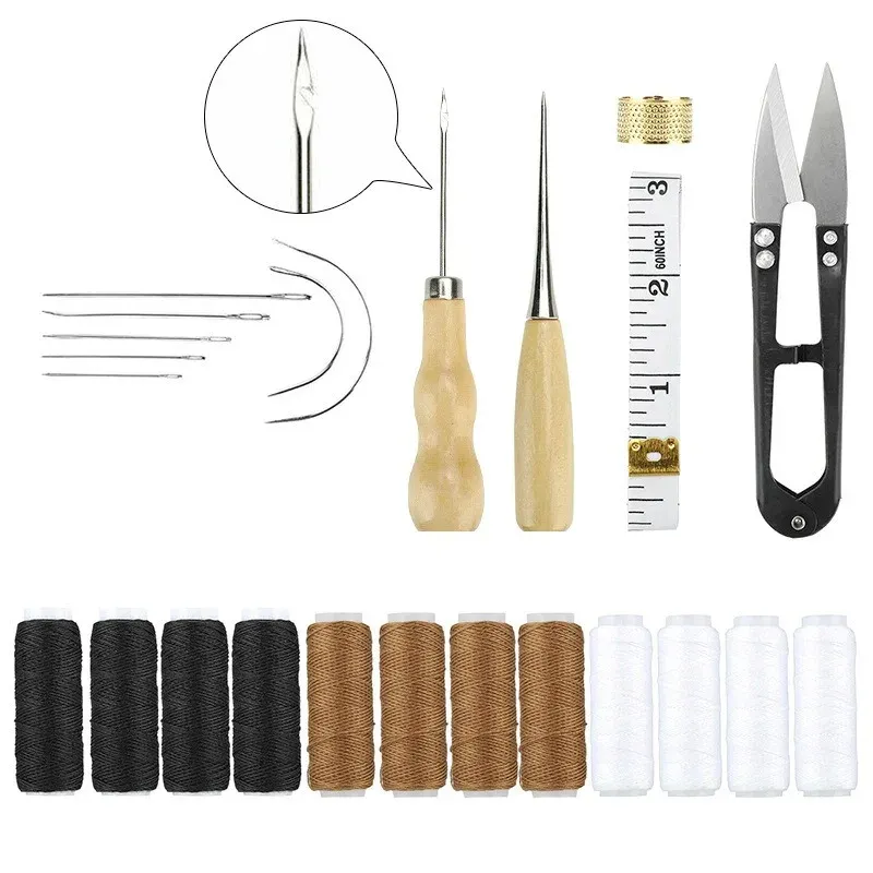 Kit outils cuir fil cire aiguilles poinçon pour maroquinerie