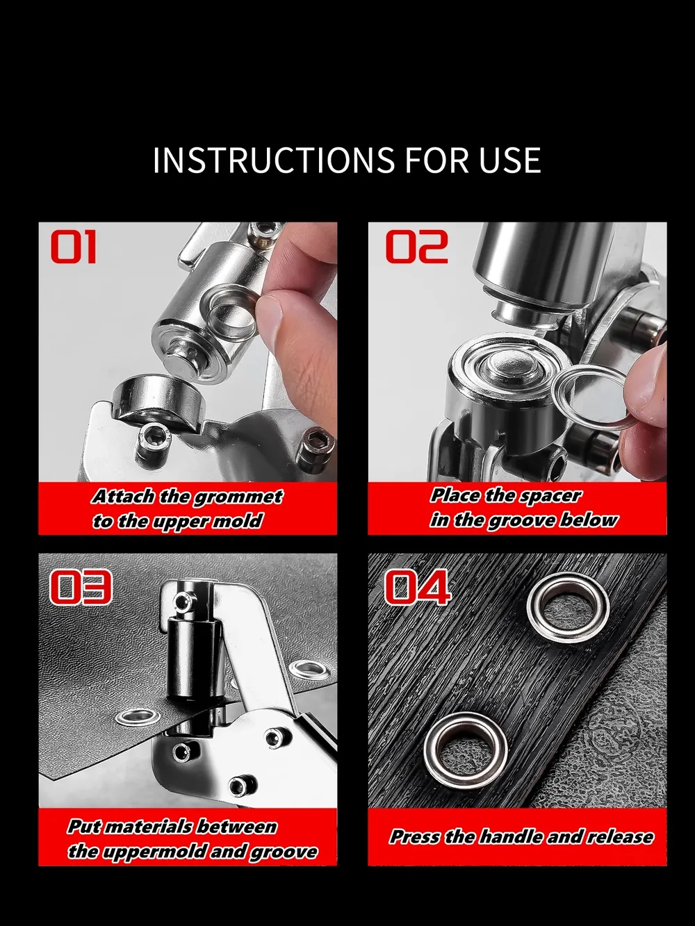 Kit pinces à œillets 6 ou 10 mm pour cuir et toile