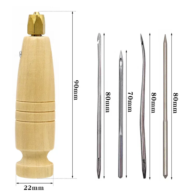 Kit poinçon cuir manche bois pour réparation chaussures toile
