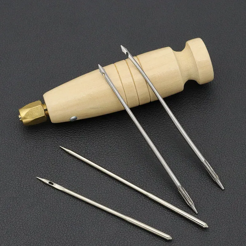 Kit poinçon cuir manche bois pour réparation chaussures toile