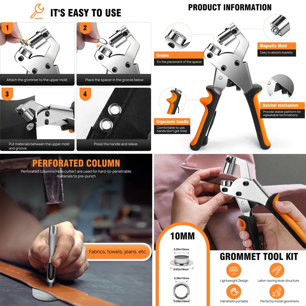 Kit poinçonnage œillets 10 mm avec 500 œillets