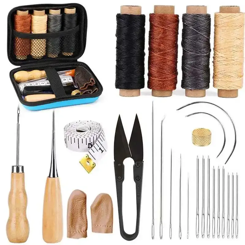 Kit réparation cuir 28 à 32 pièces fil ciré et aiguilles