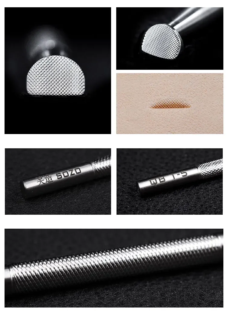 Lot 6 tampons acier inoxydable sculpture cuir motifs quadrillés