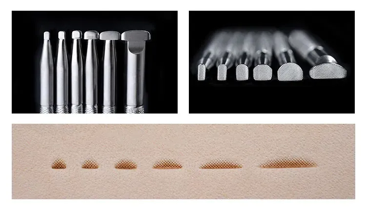 Lot 6 tampons acier inoxydable sculpture cuir motifs quadrillés