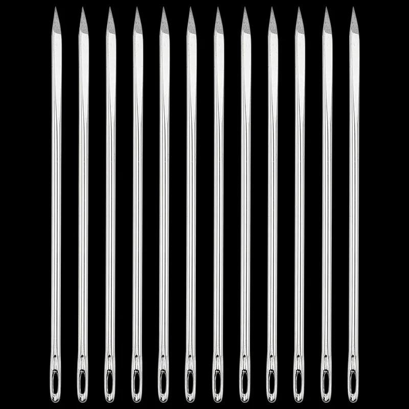 Lot de 12 aiguilles cuir gros œil diamant pour couture