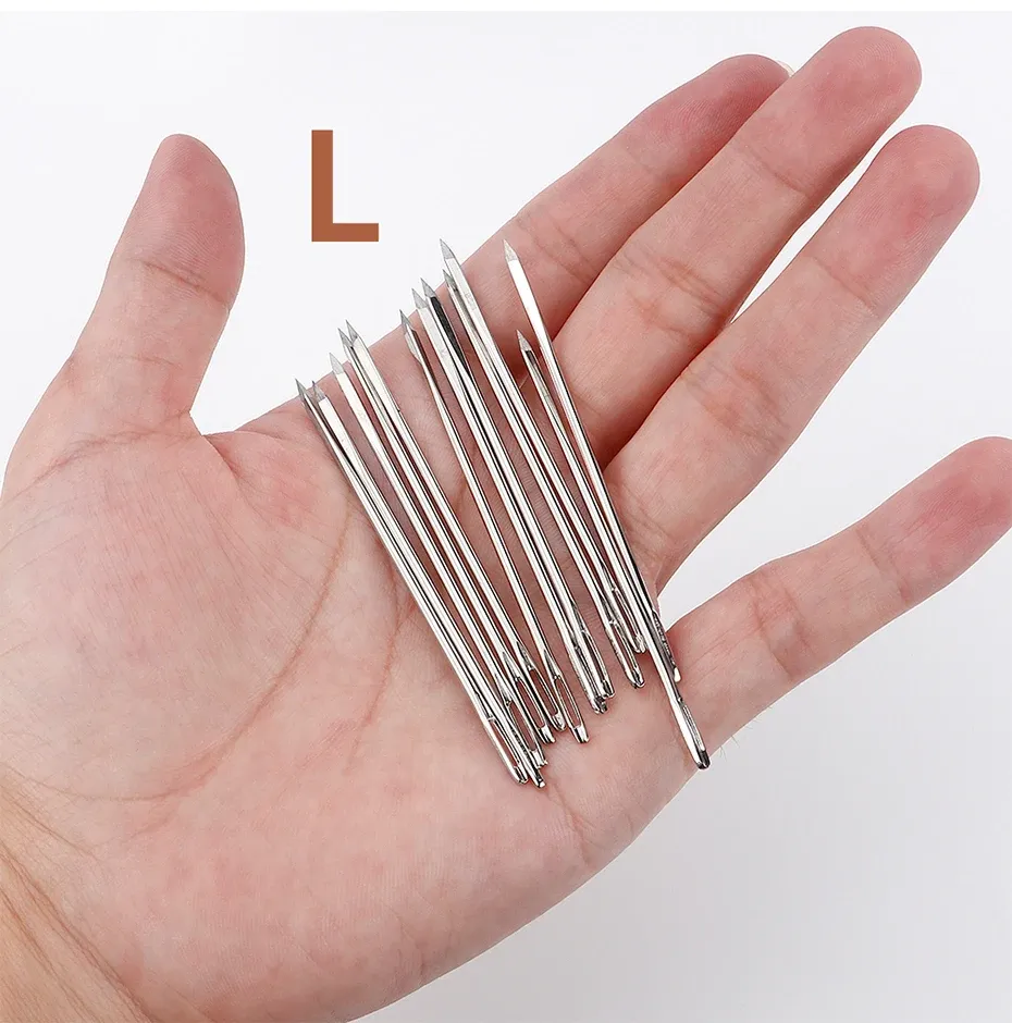 Lot de 12 aiguilles cuir gros œil diamant pour couture