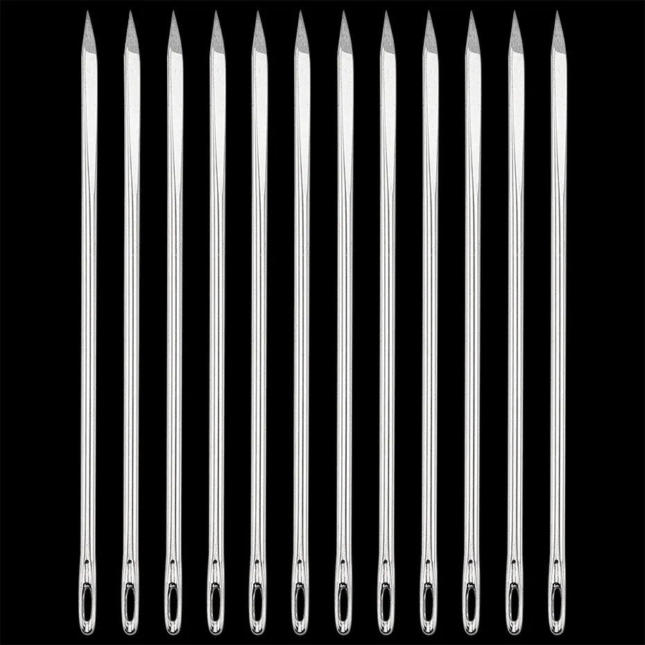 Lot de 12 aiguilles cuir gros œil diamant pour couture