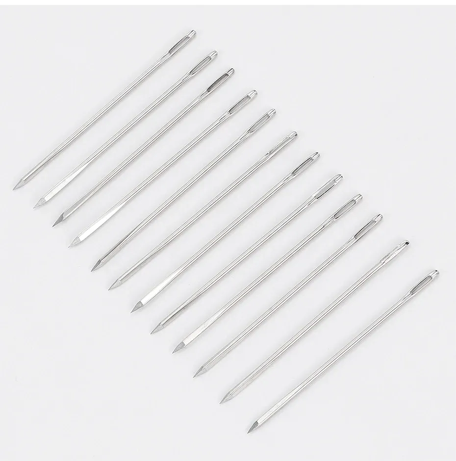 Lot de 12 aiguilles cuir gros œil diamant pour couture